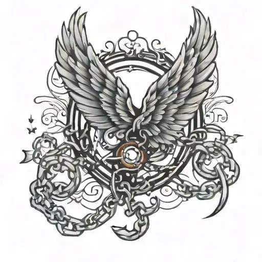Flacon Wing escaping from broken chains tattoo design idea