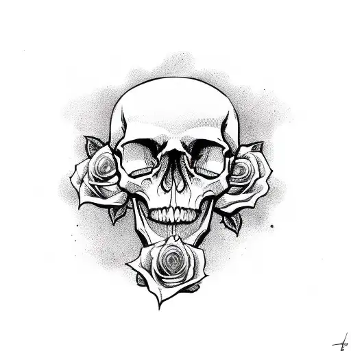 skull with roses and cross tattoo design idea
