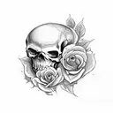 skull with roses and cross tattoo design idea