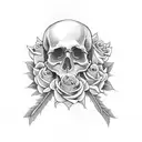 skull with roses and cross tattoo design idea