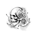 skull with roses and cross tattoo design idea