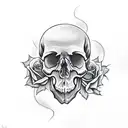skull with roses and cross tattoo design idea