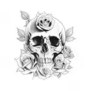 skull with roses and cross tattoo design idea