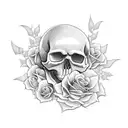 skull with roses and cross tattoo design idea