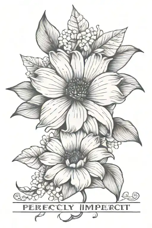 flowers stems word 'perfectly imperfect'  tattoo design idea