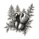 A serene forest scene with a hidden kickboxing glove among the trees tattoo design idea