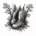 A serene forest scene with a hidden kickboxing glove among the trees tattoo design idea