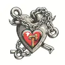 heart shape lock and chain resting tattoo design idea