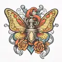 heart shape lock anchor butterfly resting tattoo design idea