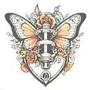 heart shape lock anchor butterfly resting tattoo design idea