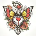 heart shape lock anchor butterfly resting tattoo design idea