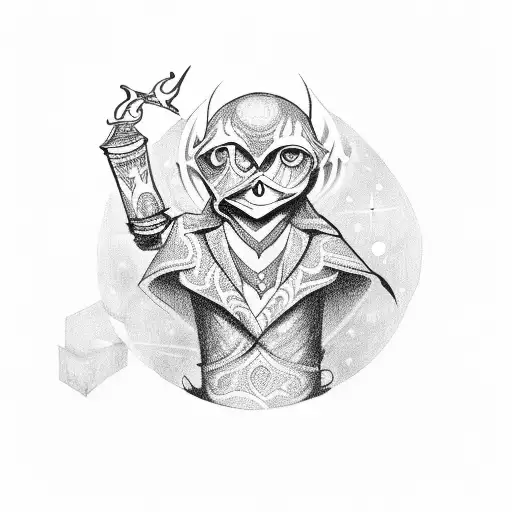 A mysterious magician holding a wand that emits dark energy tattoo design idea