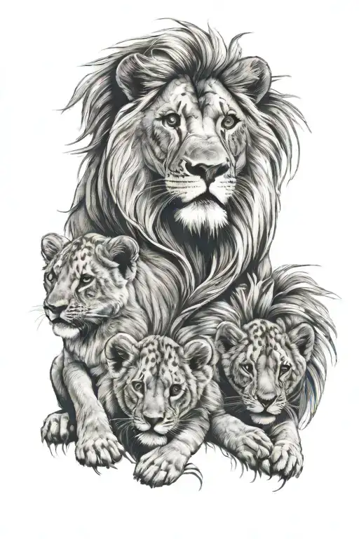 lion with 3 cubs tattoo design idea