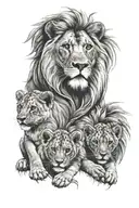 lion with 3 cubs tattoo design idea