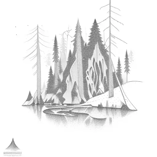 landscape of oregon, thin lines, no shading, minimalist tattoo design idea