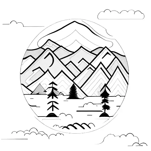 landscape of oregon, thin lines tattoo design idea