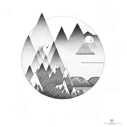 landscape of oregon, thin lines, minimalist tattoo design idea