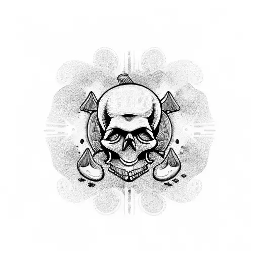 skull with mushrooms and a sand timer tattoo design idea