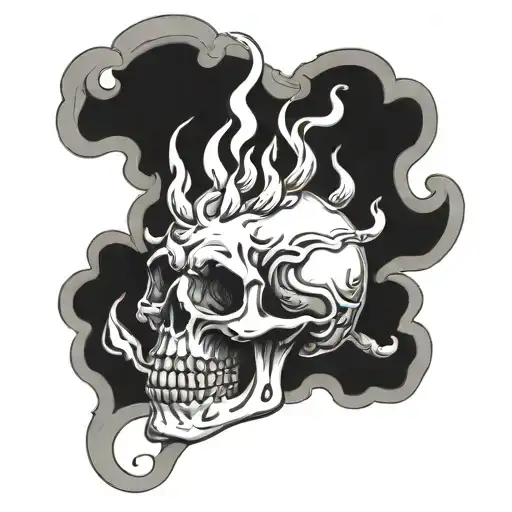 Flaming skull soft shading tattoo design idea