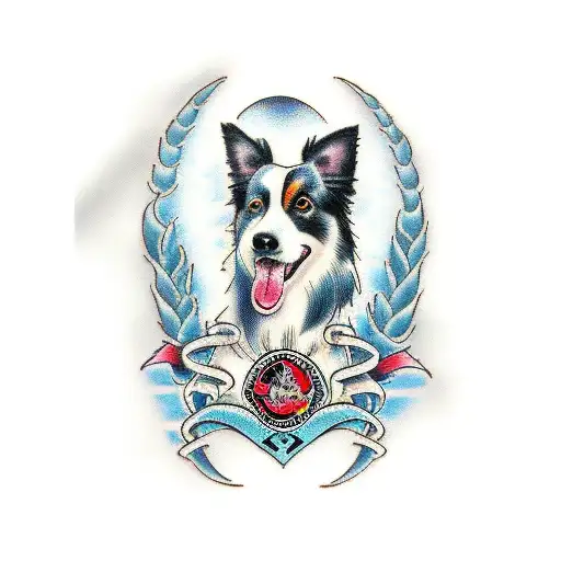 two border collies and a blue moon tattoo design idea
