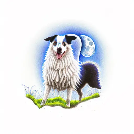A border collie herding sheep under a blue moon tattoo design idea