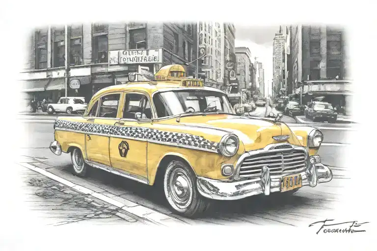 front right contemporary taxi cab tattoo design idea