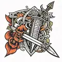 DAGGER AND BANNER tattoo design idea