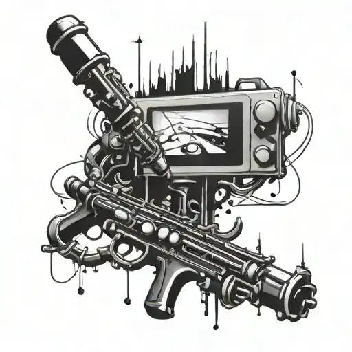 A futuristic fusion of a clarinet and a gaming controller tattoo design idea