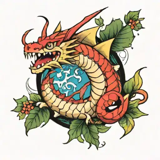 Gyarados next to orchard tree  tattoo design idea