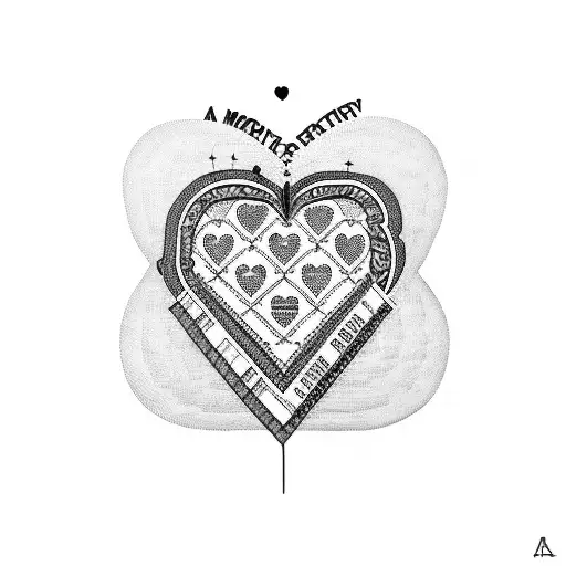 A patchwork heart with lyrics from a Smiths song woven into the design tattoo design idea