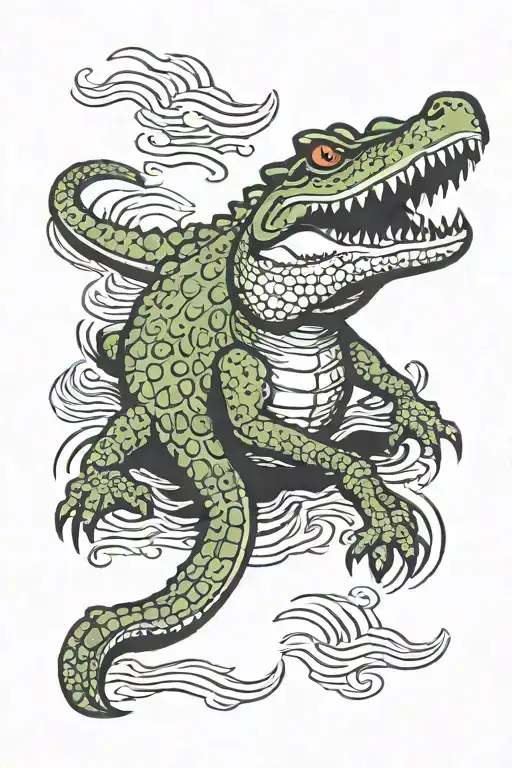 crocodile swimming underwater tattoo design idea