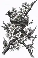 cherry blossom branches stretching tightly around a bird tattoo design idea