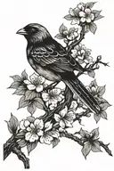 cherry blossom branches stretching tightly around a bird tattoo design idea