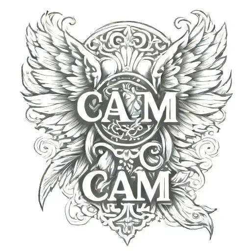  cam name written tattoo with wings design half forearm tattoo tattoo design idea