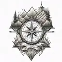 compass mountains inside arrow piercing tattoo design idea