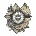 compass mountains inside arrow piercing tattoo design idea