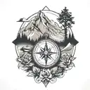 compass mountains inside arrow piercing tattoo design idea