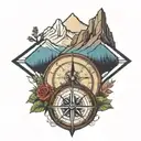 compass mountains inside arrow piercing tattoo design idea