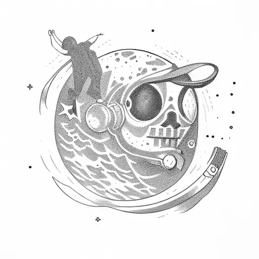 astronaut jumping on the moon  tattoo design idea
