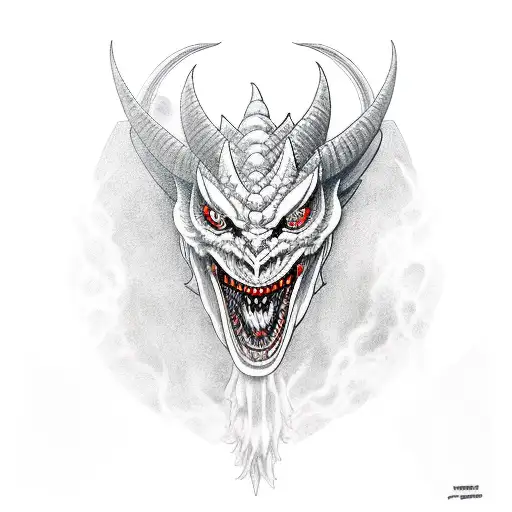 oni mask witch a dragon around a demon tattoo design idea