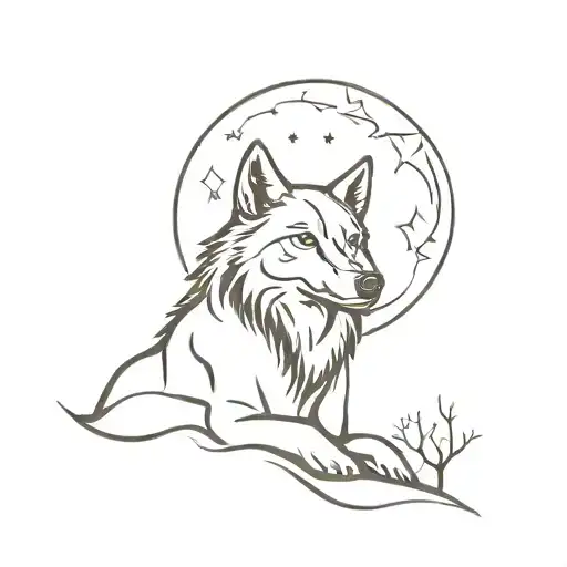 wolf with moon tattoo design idea