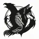 A wolf next to a crow tattoo design idea