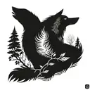 A wolf next to a crow tattoo design idea
