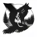A wolf next to a crow tattoo design idea