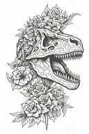t-rex skull flower intertwined tattoo design idea