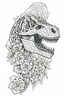 t-rex skull flower intertwined tattoo design idea
