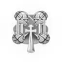 Memorial cross with baseball and basketball. Include JD24 and 6/20/08-7/31/23 tattoo design idea