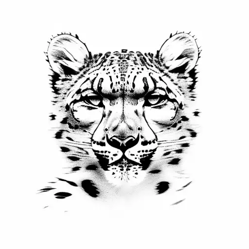 snow leopard with a cub with rocky mountains and snow in the background  tattoo design idea
