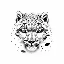 snow leopard with a cub with rocky mountains and snow in the background  tattoo design idea