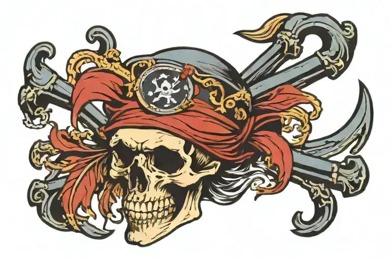 pirate skull and cross bones with hole in head  tattoo design idea